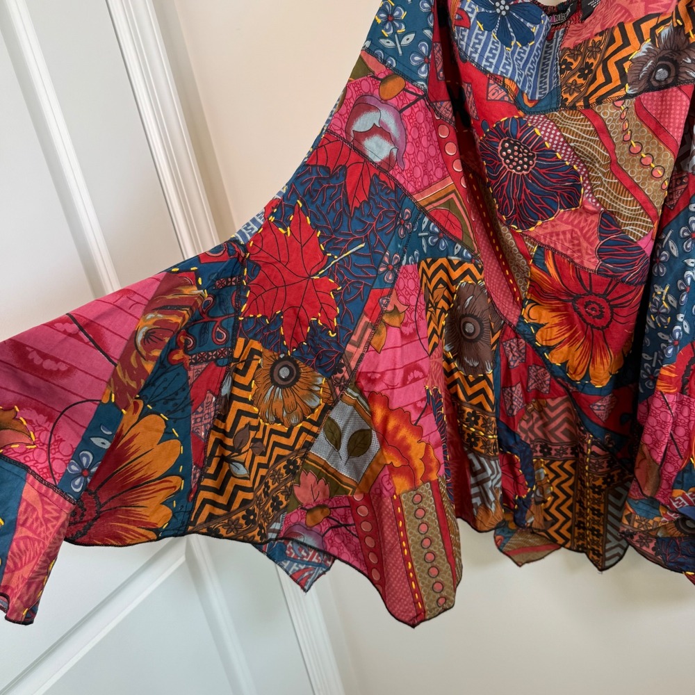 The Pyramid Collection Patchwork Midi Skirt 1X Lagenlook BOHO 100% Cotton Smock - Picture 3 of 7